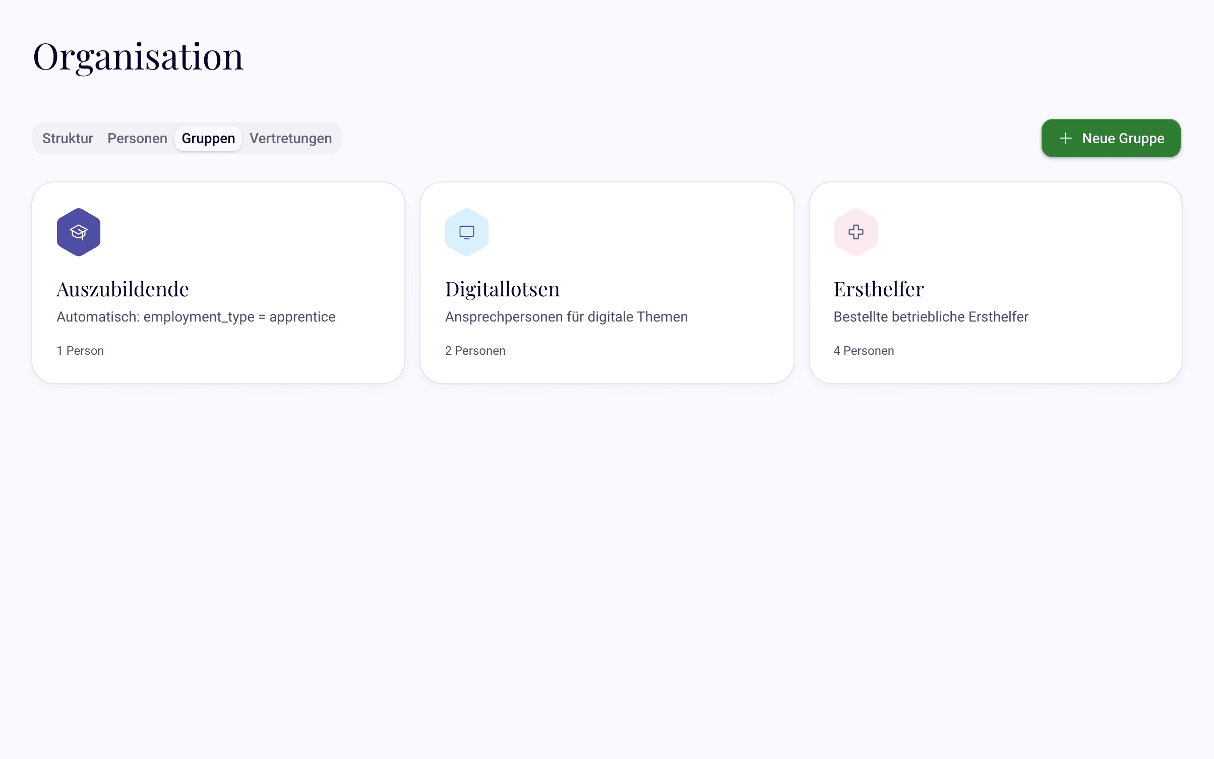 Gruppen mit Mitgliederzahl und Regel